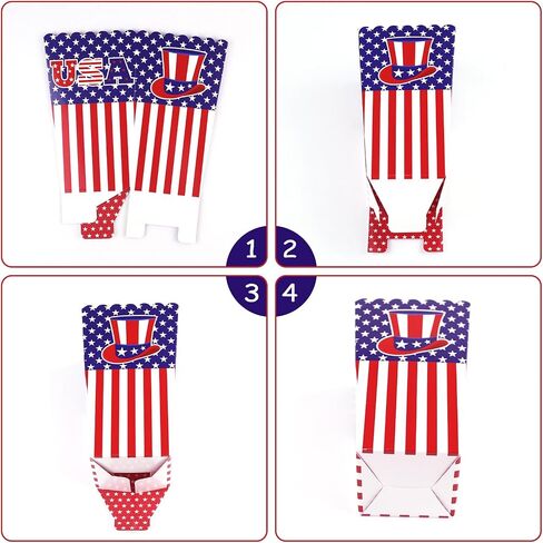 12 Pcs 4th of July Party Popcorn Boxes Independence Day Popcorn Bags Buckets Party Supplies Decorations in Kuwait