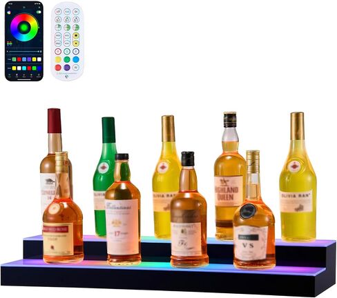 شاشة عرض زجاجة مشروبات مضاءة LED من VEVOR، طبقتان مقاس 24 بوصة، تدعم USB، شاشة رف شريط منزلي مضاءة من الأكريليك مع جهاز تحكم عن بعد RF والتحكم في التطبيق، 9 ألوان ثابتة، وضع التوقيت، لـ 12-16 زجاجة in Kuwait