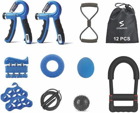Hand Grip Strengthener Complete Set – 12 PCS | Forearm, Finger, Wrist & Hand Exerciser Kit for Men & Women | Adjustable Resistance, Finger Stretcher, Therapy Ball & More | Home & Office Workout in Kuwait