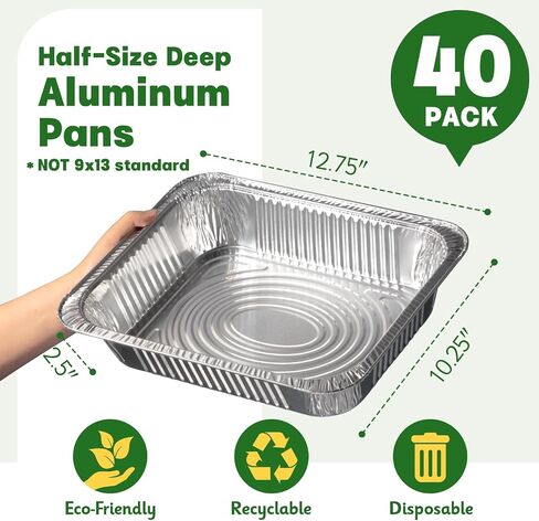 9x13 Aluminum Pans [40 Pack], Extra Heavy Duty Half Size Disposable Aluminum Foil Pans, Deep Baking Pans for Cooking, Roasting, Heating, and Steam Tables in Saudi Arabia