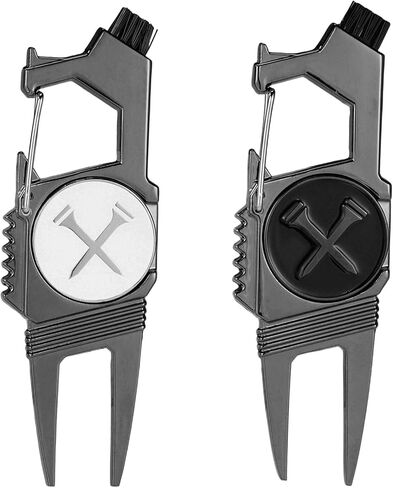 2pcs 7-in-1 Golf Divot Repair Tool and Ball Marker, Multifunctional Divot Tool Fixer with Brush & Thin Tines Groove Cleaner Golf Accessories for Men Golfers Gifts in Kuwait