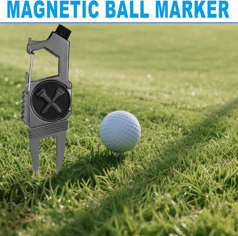 2pcs 7-in-1 Golf Divot Repair Tool and Ball Marker, Multifunctional Divot Tool Fixer with Brush & Thin Tines Groove Cleaner Golf Accessories for Men Golfers Gifts in Kuwait