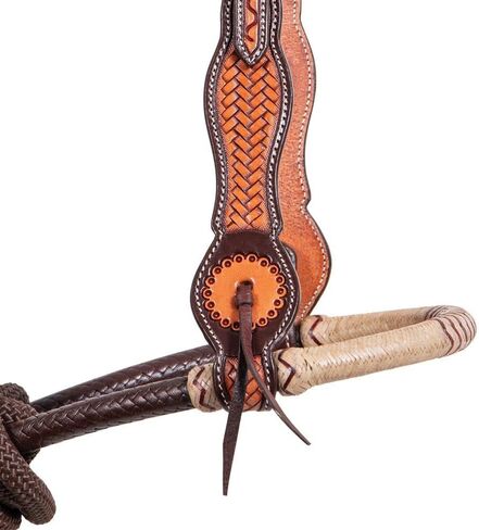 Schneiders Double S One Ear Bosal Set | Complete One Ear Bosal Set, Adjustable Size, Comfortable for Sensitive Noses, Basketweave Tooled Design, Soft Poly Mecate | in Kuwait