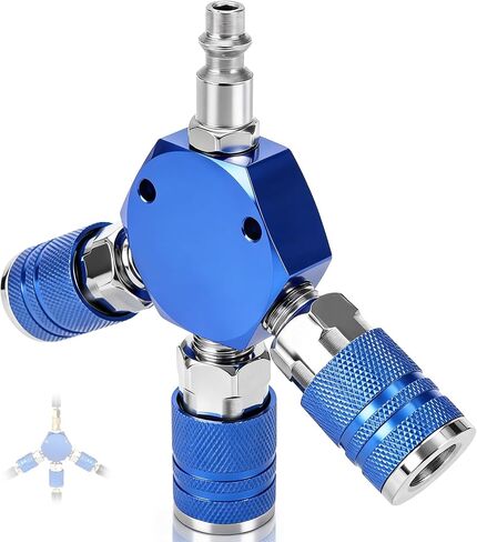 1/4 NPT 3-Way Hex Air Hose Splitter توصيل سريع لتركيب الهواء | أجزاء ضاغط ألومنيوم شديدة التحمل مقاومة للتسرب 300 رطل لكل بوصة مربعة، أدوات متعددة بدون تبديل خرطوم، تناسب تركيبات خرطوم الهواء لمتجر السيارات في المرآب in Kuwait