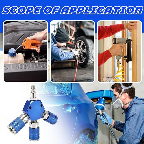 1/4 NPT 3-Way Hex Air Hose Splitter توصيل سريع لتركيب الهواء | أجزاء ضاغط ألومنيوم شديدة التحمل مقاومة للتسرب 300 رطل لكل بوصة مربعة، أدوات متعددة بدون تبديل خرطوم، تناسب تركيبات خرطوم الهواء لمتجر السيارات في المرآب in Kuwait
