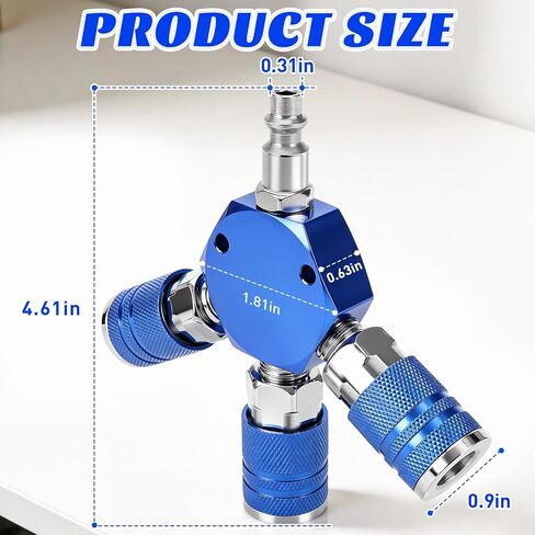 1/4 NPT 3-Way Hex Air Hose Splitter توصيل سريع لتركيب الهواء | أجزاء ضاغط ألومنيوم شديدة التحمل مقاومة للتسرب 300 رطل لكل بوصة مربعة، أدوات متعددة بدون تبديل خرطوم، تناسب تركيبات خرطوم الهواء لمتجر السيارات في المرآب in Kuwait