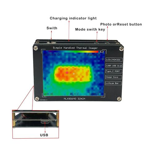 Handheld Infrared Thermal Imager Camera 320x240 Thermal Imaging Device with 2.8" LCD Screen USB-C Rechargeable -30°C to 200°C Temperature Range Portable for Home Automotive in Kuwait