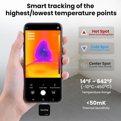 كاميرا حرارية 128x96 Android IR Imager للكشف عن التسرب | -10 درجة مئوية إلى 450 درجة مئوية (14 درجة فهرنهايت -842 درجة فهرنهايت)، 10 لوحات ألوان، لفحص المنزل، والتدفئة والتهوية وتكييف الهواء (HVAC)، والتشخيصات الكهربائية والسباكة in Kuwait