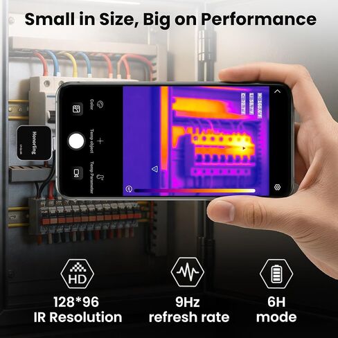 كاميرا حرارية 128x96 Android IR Imager للكشف عن التسرب | -10 درجة مئوية إلى 450 درجة مئوية (14 درجة فهرنهايت -842 درجة فهرنهايت)، 10 لوحات ألوان، لفحص المنزل، والتدفئة والتهوية وتكييف الهواء (HVAC)، والتشخيصات الكهربائية والسباكة in Kuwait