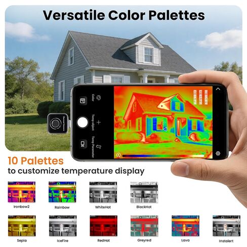 كاميرا حرارية 128x96 Android IR Imager للكشف عن التسرب | -10 درجة مئوية إلى 450 درجة مئوية (14 درجة فهرنهايت -842 درجة فهرنهايت)، 10 لوحات ألوان، لفحص المنزل، والتدفئة والتهوية وتكييف الهواء (HVAC)، والتشخيصات الكهربائية والسباكة in Kuwait