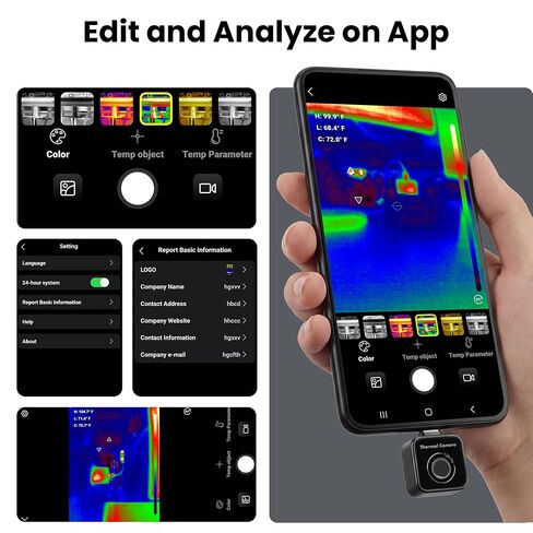 كاميرا حرارية 128x96 Android IR Imager للكشف عن التسرب | -10 درجة مئوية إلى 450 درجة مئوية (14 درجة فهرنهايت -842 درجة فهرنهايت)، 10 لوحات ألوان، لفحص المنزل، والتدفئة والتهوية وتكييف الهواء (HVAC)، والتشخيصات الكهربائية والسباكة in Kuwait