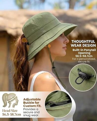 Packable Sun Hat, Wide Brim Ponytail Hat for Women Beach Hiking Gardening Travel Beige in Kuwait