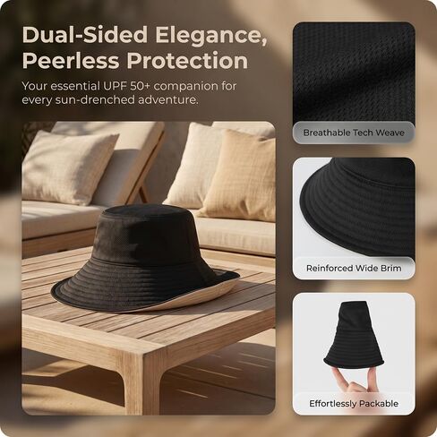 Womens Sun Hats,Wide Brim Reversible Bucket Cotton Hat Packable Summer Travel Cap with Hat Clip in Kuwait