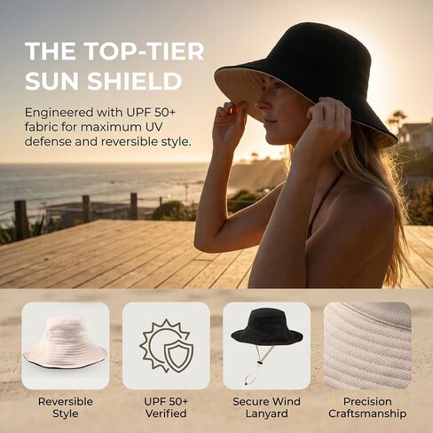 Womens Sun Hats,Wide Brim Reversible Bucket Cotton Hat Packable Summer Travel Cap with Hat Clip in Kuwait