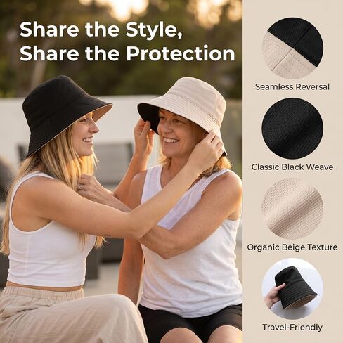 Womens Sun Hats,Wide Brim Reversible Bucket Cotton Hat Packable Summer Travel Cap with Hat Clip in Kuwait