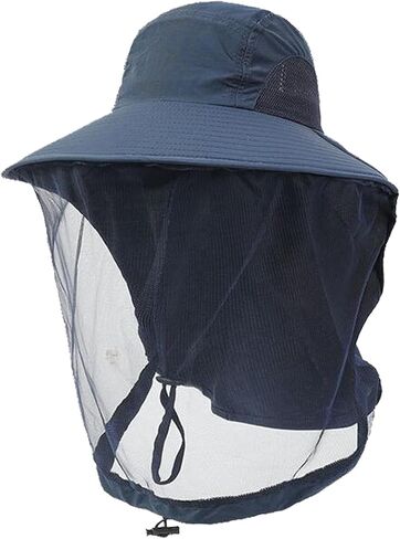 Mosquito Head Net Hat, Safari Mosquito Sun Hat with Veil Mesh Neck Flap Fishing Hiking Camping Boonie Hats Caps in Kuwait