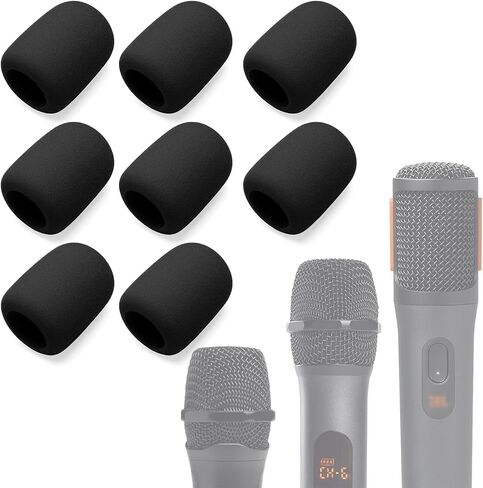8-Pack Foam Mic Cover Compatible with JBL PartyBox Wireless Mic Microphones, Wireless Two Microphone System, PartyBox Mic 100 Wird Microphone Sponge Windscreen Pop Filter, Black in Kuwait