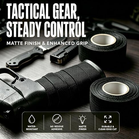 2 Rolls Tactical Grip Tape, Matte Non-Slip Wrap for Gun, Sports & Tool | 1" x 82"Ft Goon Grip Tapes, Heavy-Duty Fabric, Non-Reflective Matte, Residue-Free Removal, Slip-Proof Grip,Multi-Purpose Use in Kuwait