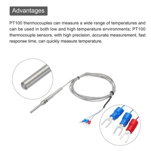 MECCANIXITY 2pcs PT100 RTD Thermocouple Stainless Steel M8 Temperature Sensor Probe -50 to 500C 6.6ft 5x50mm in Kuwait
