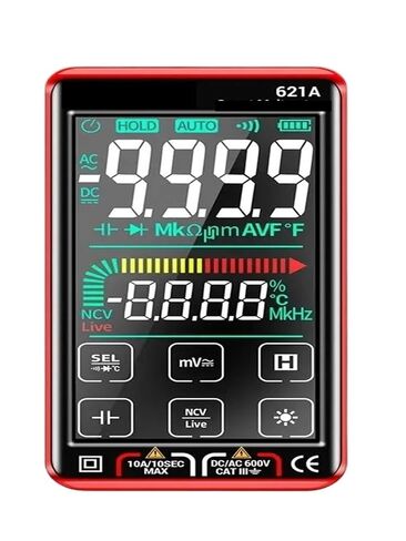 621A مقياس رقمي متعدد شاشة تعمل باللمس متعدد المترو ترانزستور 9999 عدد المدى التلقائي الحقيقي DC / AC 10A متر (621A أحمر) in Kuwait