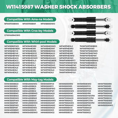 4PCS W11415987 Washer Shock Absorbers Compatible with Whirl-pool for Ma-ytag Washing Machine, Replaces WPW10261492 WPW10312625 4958120 AP6980109 PD00056319 in Kuwait