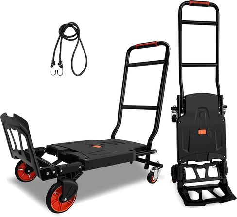Folding Hand Truck, Dolly Cart Heavy Duty with 440lbs Capacity & 4 Wheels, Portable Hand Truck Dolly, 2in1 Transform Hand Cart, Collapsible Small Platform Cart for Home/Office/Travel Use, Easy Storage in Kuwait