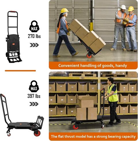 Folding Hand Truck, Dolly Cart Heavy Duty with 440lbs Capacity & 4 Wheels, Portable Hand Truck Dolly, 2in1 Transform Hand Cart, Collapsible Small Platform Cart for Home/Office/Travel Use, Easy Storage in Kuwait