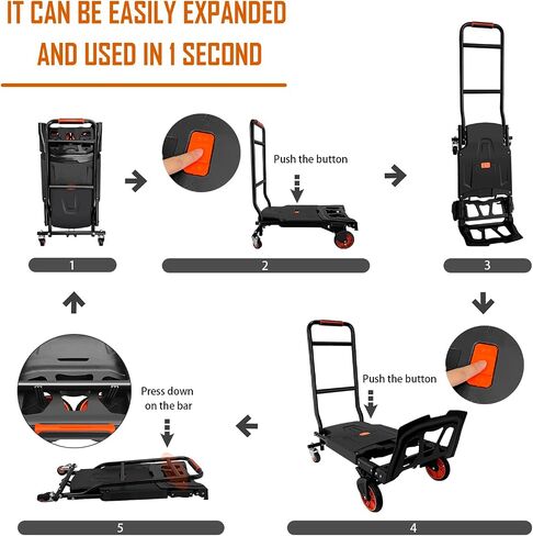 Folding Hand Truck, Dolly Cart Heavy Duty with 440lbs Capacity & 4 Wheels, Portable Hand Truck Dolly, 2in1 Transform Hand Cart, Collapsible Small Platform Cart for Home/Office/Travel Use, Easy Storage in Kuwait