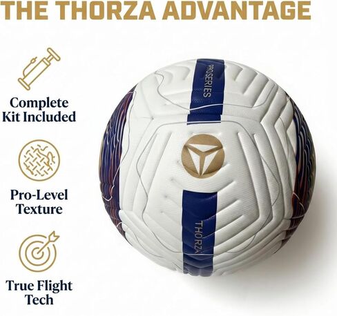 كرة القدم من سلسلة Thorza Pro مقاس 5 مع مجموعة مضخة - غطاء من البولي يوريثان الممتاز، مربوط حراريًا، مثانة غزل قوية عالية الجودة، قبضة في جميع الأحوال الجوية، تدريب ومطابقة، أداء متين للبالغين والأطفال in Kuwait