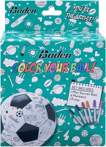 Baden Color Your Own Mini Soccer Ball Kit | Great Gift for Kids to Custom Design Your Ball for Play | Includes 1 Mini Soccer Ball, 6 Markers, & 1 Pump in Kuwait