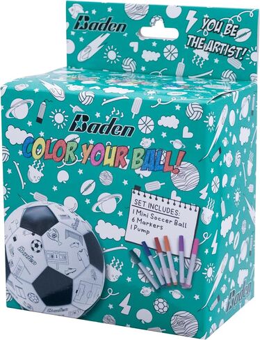 Baden Color Your Own Mini Soccer Ball Kit | Great Gift for Kids to Custom Design Your Ball for Play | Includes 1 Mini Soccer Ball, 6 Markers, & 1 Pump in Kuwait