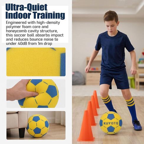 KUYOTQ Silent Indoor Soft Foam Soccer Ball, Kids Youth High Bounce Silent Indoor Soft Foam Yellow Size 4 Soccer Ball, Real Soccer Feel&Weight for Boys Girls No Flaking, Training for Apartment Home in Kuwait