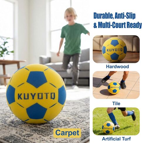 KUYOTQ Silent Indoor Soft Foam Soccer Ball, Kids Youth High Bounce Silent Indoor Soft Foam Yellow Size 4 Soccer Ball, Real Soccer Feel&Weight for Boys Girls No Flaking, Training for Apartment Home in Kuwait