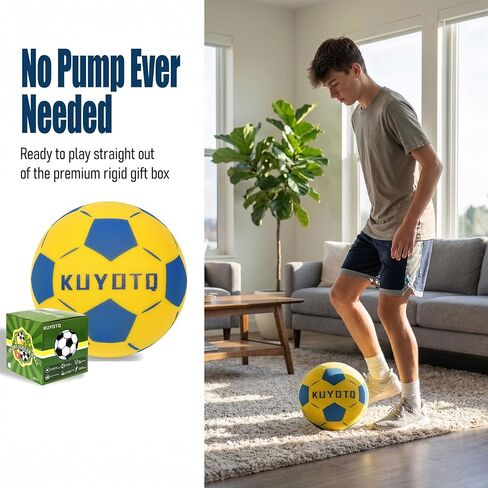 KUYOTQ Silent Indoor Soft Foam Soccer Ball, Kids Youth High Bounce Silent Indoor Soft Foam Yellow Size 4 Soccer Ball, Real Soccer Feel&Weight for Boys Girls No Flaking, Training for Apartment Home in Kuwait