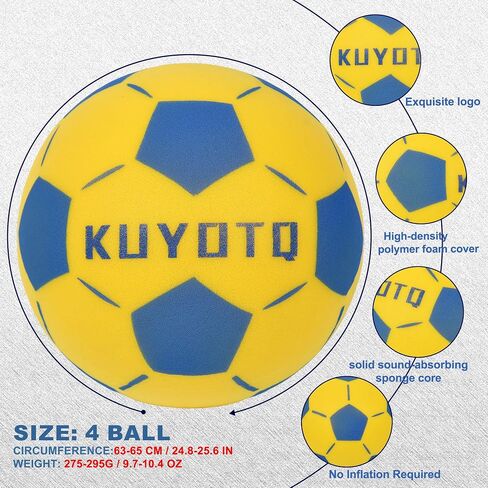 KUYOTQ Silent Indoor Soft Foam Soccer Ball, Kids Youth High Bounce Silent Indoor Soft Foam Yellow Size 4 Soccer Ball, Real Soccer Feel&Weight for Boys Girls No Flaking, Training for Apartment Home in Kuwait
