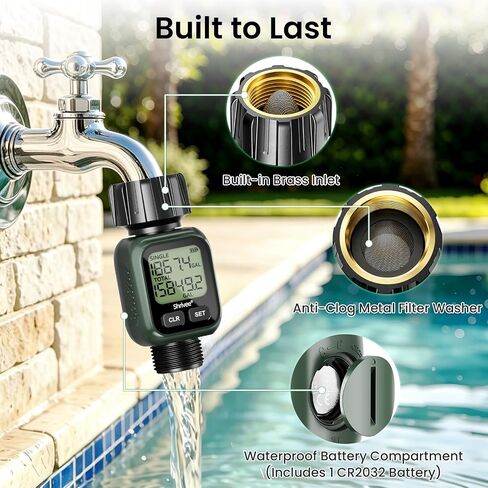 Water Flow Meter, ±5% Accuracy, Brass Inlet Metal Thread, 4 Measure Modes, Gallon/Liter Consumption & Flow Rate for Garden Hose, Lawn Sprinkler, RV Water Tank Filling, Nozzle Sprayer in Kuwait