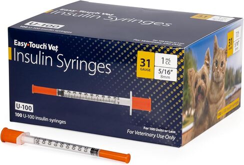 Easy Touch U-100 Pet Insulin Syringes for Dogs & Cats – 31G 1cc 5/16" Needle, Half-Unit Markings for Precise Dosing, Compatible with U-100 Insulin, Box of 100 in Kuwait