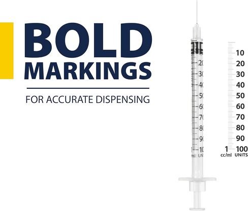 Easy Touch U-100 Pet Insulin Syringes for Dogs & Cats – 31G 1cc 5/16" Needle, Half-Unit Markings for Precise Dosing, Compatible with U-100 Insulin, Box of 100 in Kuwait