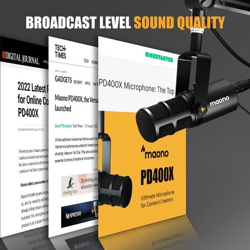 معدات MAONO Podcast: واجهة صوت، ميكروفون ديناميكي USB/XLR وسماعات رأس مع مدخل XLR مزدوج، سريع كتم الصوت، تقليل الضوضاء، 8 وسادات صوت مخصصة لتسجيل البودكاست والبث واليوتيوب in Kuwait
