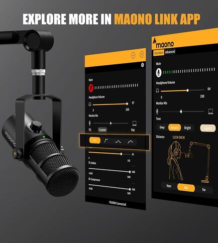 معدات MAONO Podcast: واجهة صوت، ميكروفون ديناميكي USB/XLR وسماعات رأس مع مدخل XLR مزدوج، سريع كتم الصوت، تقليل الضوضاء، 8 وسادات صوت مخصصة لتسجيل البودكاست والبث واليوتيوب in Kuwait