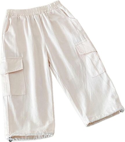 Girls Stylish Cargo Jogger Pants Loose Fit High Elastic Waist Hiking Running Solid Color Sports Streetwear Pants in Kuwait