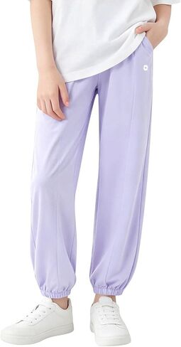 Girls Elastic High Waist Jogger Pants Casual Loose Fit Trousers Lightweight Athletic Cloth with Pockets Size 1-15T in Saudi Arabia