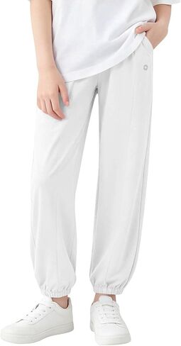 Girls Elastic High Waist Jogger Pants Casual Loose Fit Trousers Lightweight Athletic Cloth with Pockets Size 1-15T in Saudi Arabia