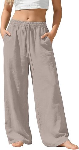 Girls Wide Leg Pants Elastic Waist Drawstring Casual Flowy Beach Trousers with Pockets Comfy Sweatpants Size 3-14T in Kuwait