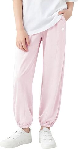 Girls Elastic High Waist Jogger Pants Casual Loose Fit Trousers Lightweight Athletic Cloth with Pockets Size 1-15T in Saudi Arabia