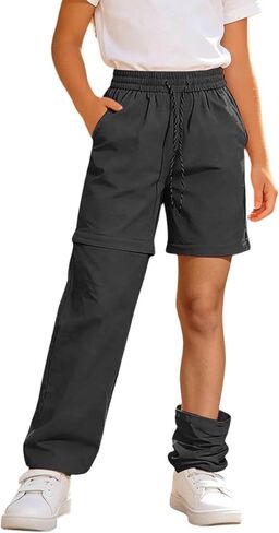 Girls Convertible Pants Outdoor Hiking Cargo Trousers Elastic Waist Drawstring Sport Pant Waterproof Performance Trousers in Kuwait