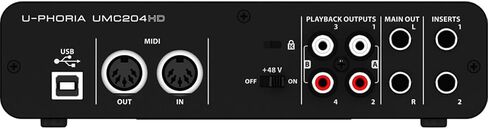Behringer U-Phoria UMC204HD Audiophile 2x4 USB Audio/MIDI واجهة مع مضخمات ميكروفون MIDAS، حزمة مع سماعات الرأس وكابل ميكروفون 2x in Kuwait