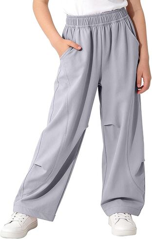 Girls Wide Leg Pants Loose Fit Elastic Waist Casual Trousers Lightweight Baggy Pants for Kids Summer Size 4-14T in Kuwait