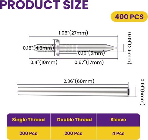 400Pcs Double-Head Skirting Thread Seamless Nails with 4 Sleeve Tools - Rust-Resistant Invisible Non-Marking Nails for Seamless Skirting Thread with Solid Wood Baseboard in Kuwait