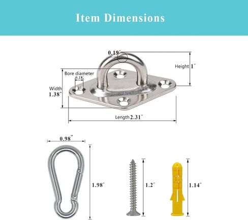 8 Pack 2.31 Inches Pad Eye Hooks,304 Stainless Steel Pad Eye Hanging Hooks for Porch Swing Hang, Heavy Duty Hanging Hardware with Screws for Outdoor Indoor Use in Kuwait
